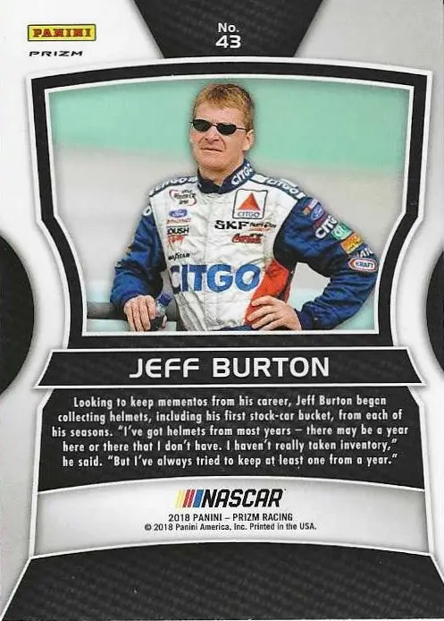 Autographed Jeff Burton 2018 Panini Prizm Racing Rare Purple Prizm Signed Collectible Nascar Trading Card With Coa 2