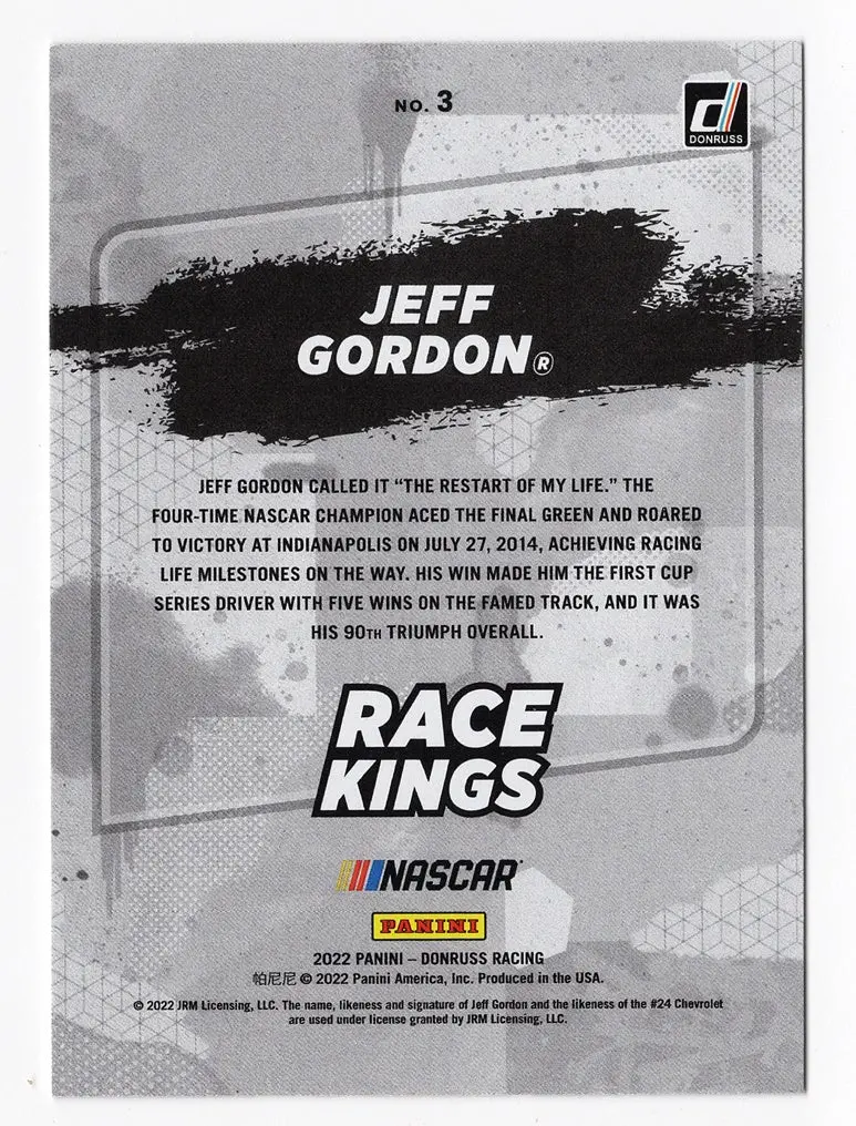 Autographed Jeff Gordon 2022 Donruss Racing Race Kings (Indy Brickyard 400 Winner) Signed Nascar Collectible Trading Card With Coa 2