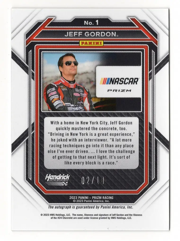 Autographed Jeff Gordon 2023 Panini Prizm Racing Gold Prizm Rare Signed Nascar Insert Trading Card #02/10 (Only 10 Made) 2