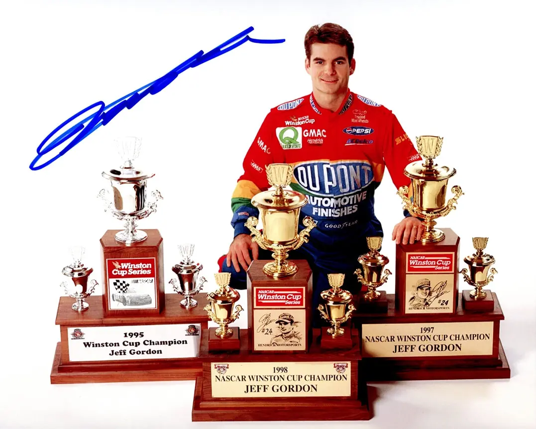Autographed Jeff Gordon #24 Dupont Racing 3X Nascar Champion (Winston Cup Series Trophies) Vintage Signed 8X10 Inch Picture Nascar Glossy Photo With Coa 1