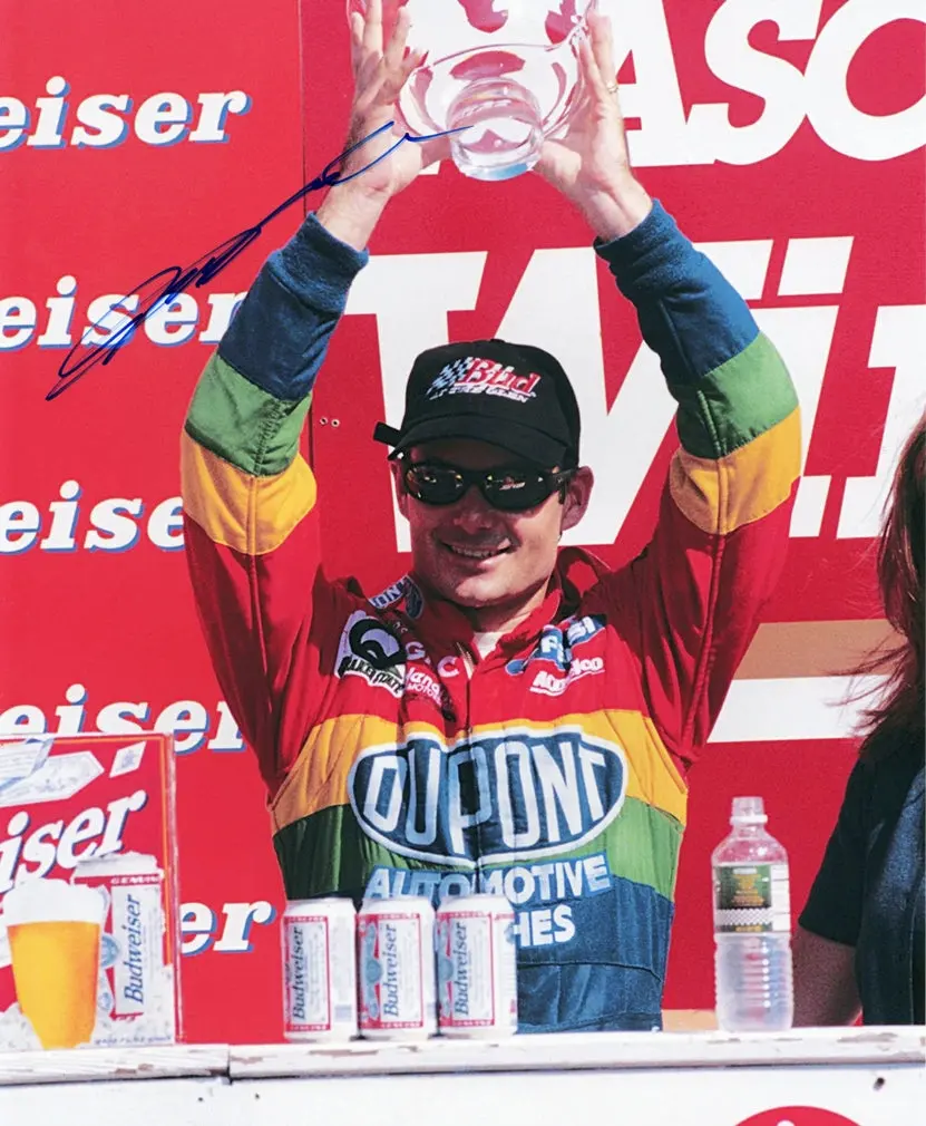 Autographed Jeff Gordon #24 Dupont Racing Race Win (Victory Lane Trophy) Hendrick Motorsports Signed 8X10 Inch Picture Nascar Glossy Photo With Coa 1