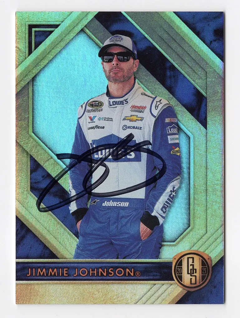 Autographed Jimmie Johnson 2021 Panini Chronicles Racing Gold Standard (#48 Lowes Team) Signed Nascar Collectible Trading Card With Coa 1