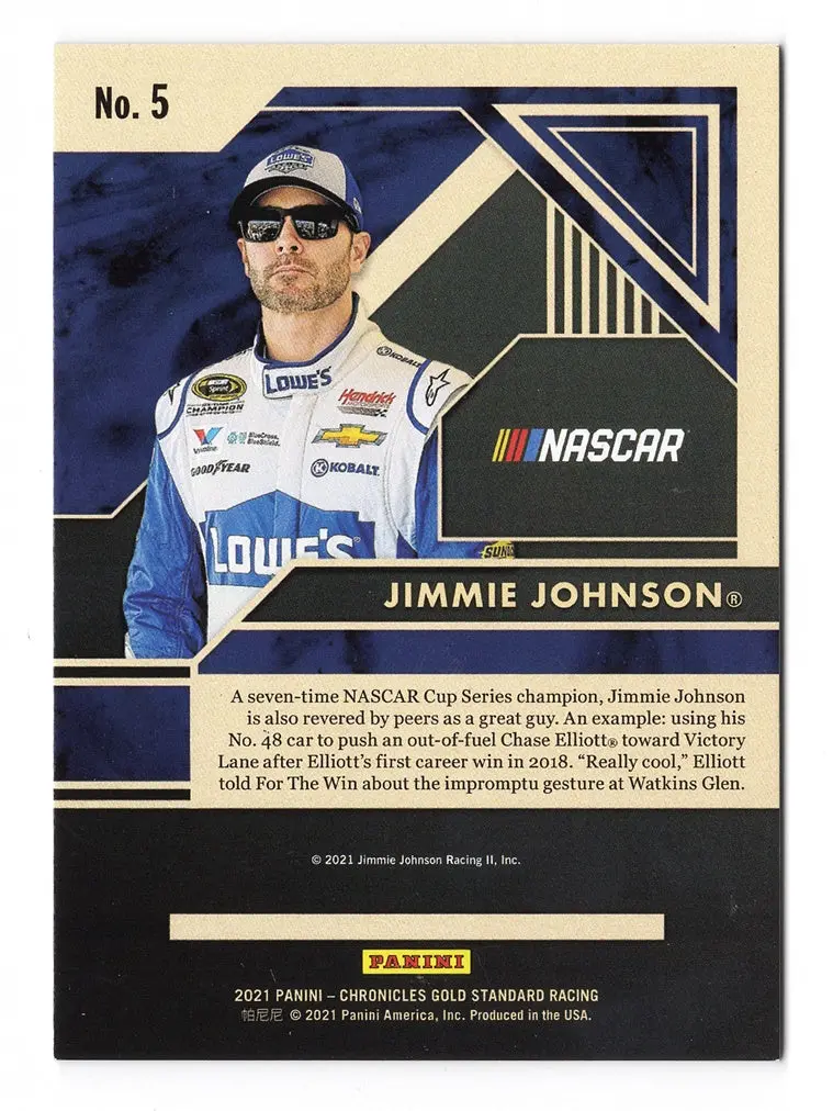 Autographed Jimmie Johnson 2021 Panini Chronicles Racing Gold Standard (#48 Lowes Team) Signed Nascar Collectible Trading Card With Coa 2