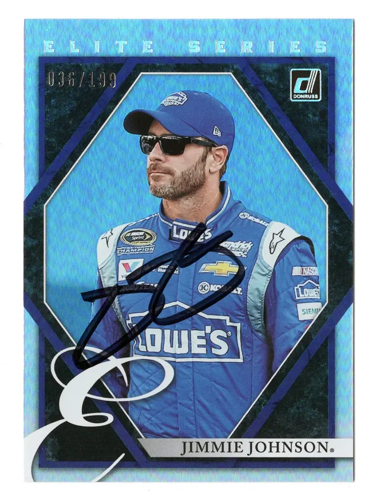 Autographed Jimmie Johnson 2022 Donruss Racing Elite Series Rare Parallel Insert Signed Nascar Collectible Trading Card #036/199 With Coa 1