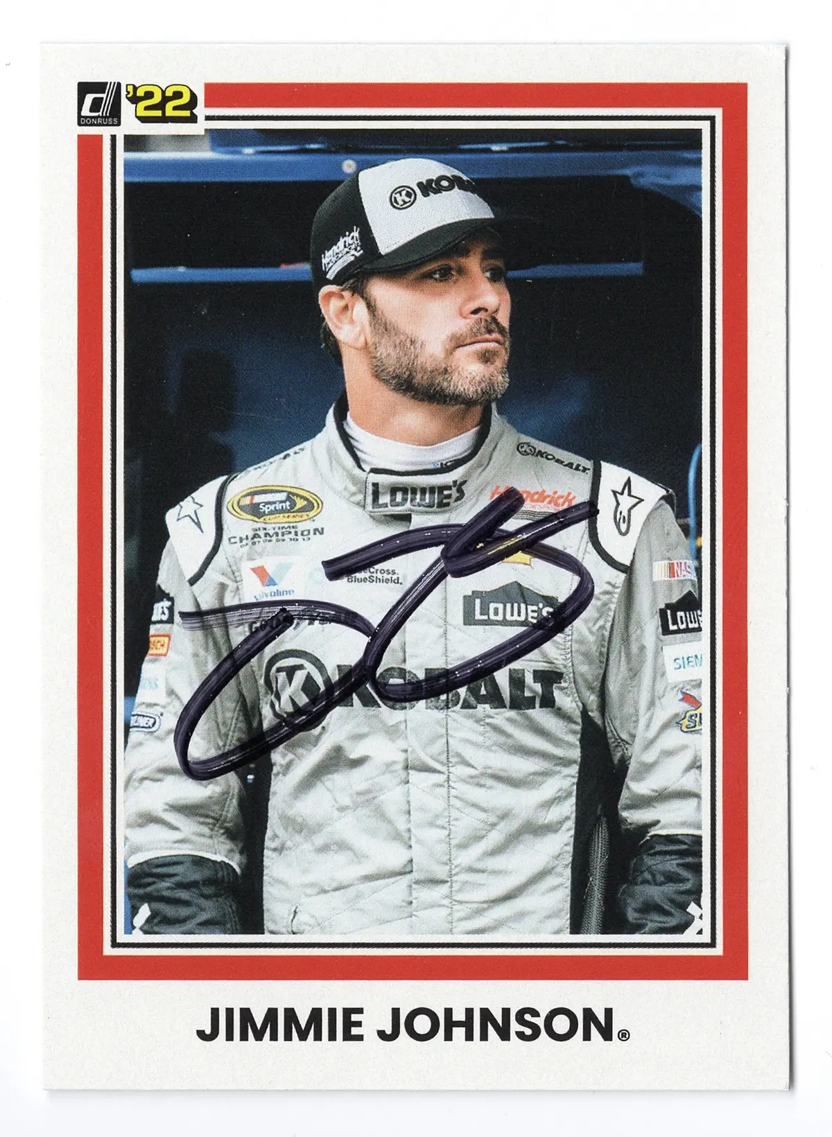 Autographed Jimmie Johnson 2022 Donruss Racing Seven Time (#48 Kobalt Team) Signed Nascar Collectible Trading Card With Coa 1