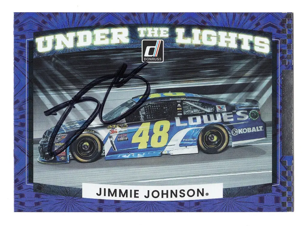 Autographed Jimmie Johnson 2022 Donruss Racing Under The Lights (#48 Lowes Team) Rare Insert Signed Nascar Collectible Trading Card With Coa 1