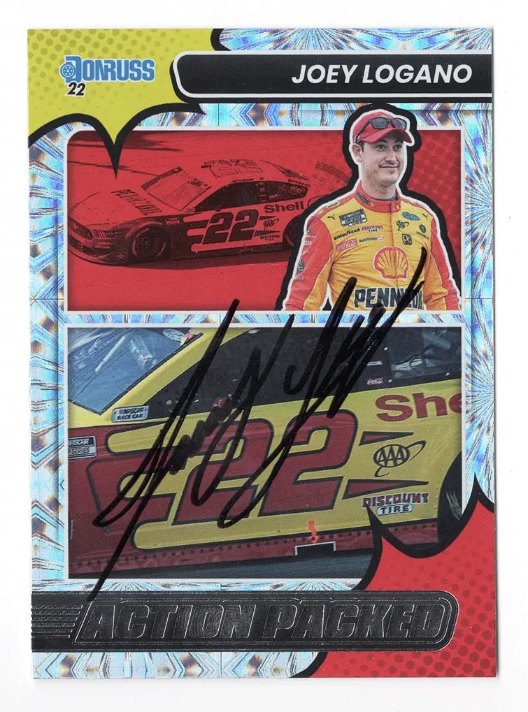 Autographed Joey Logano 2022 Donruss Racing Action Packed Rare Insert Signed Nascar Collectible Trading Card With Coa 1
