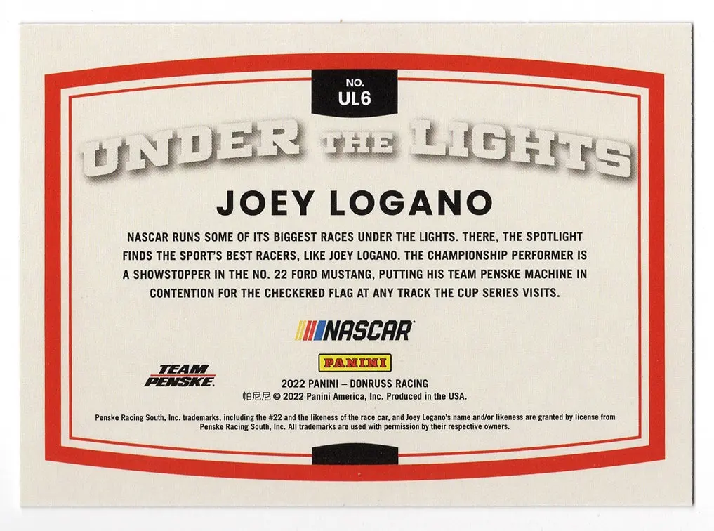 Autographed Joey Logano 2022 Donruss Racing Under The Lights Rare Insert Signed Nascar Collectible Trading Card With Coa 2