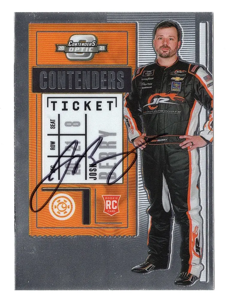 Autographed Josh Berry 2021 Donruss Optic Contenders Racing Official Rookie Card Rare Insert Signed Nascar Collectible Trading Card With Coa 1