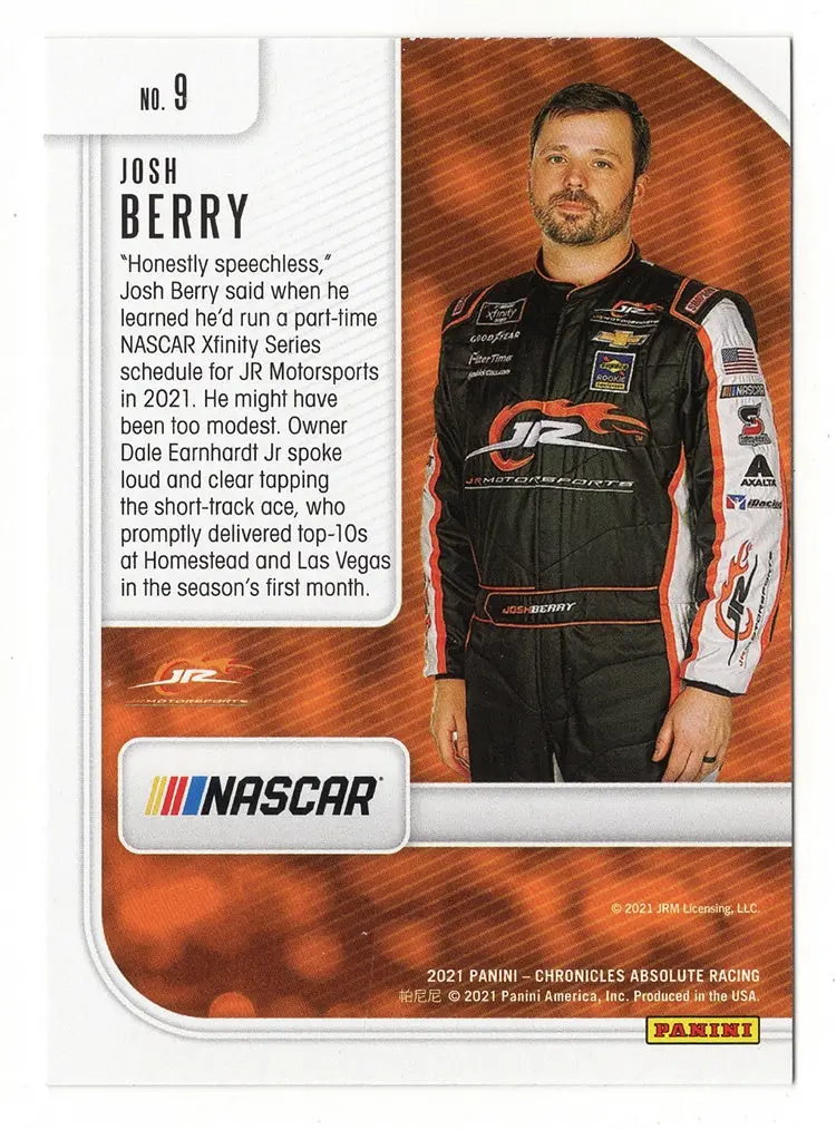 Autographed Josh Berry 2021 Panini Chronicles Absolute Racing Official Rookie Card Xfinity Series Signed Nascar Collectible Trading Card With Coa 2