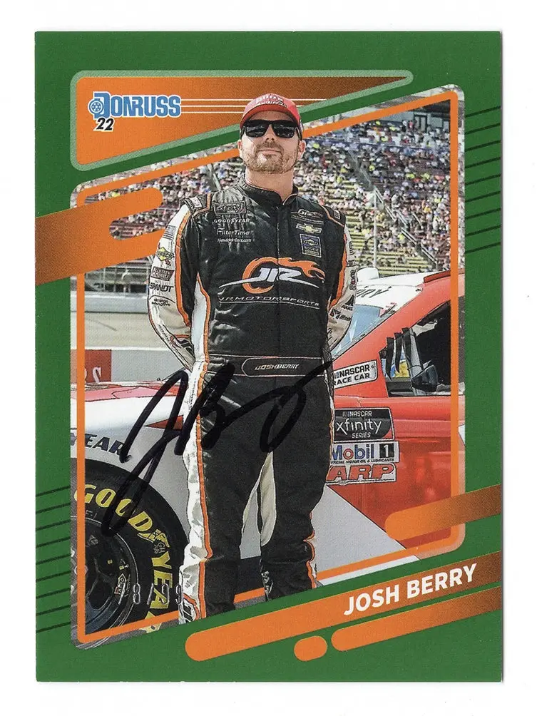 Autographed Josh Berry 2022 Donruss Racing Rare Green Parallel (Jr Motorsports) Insert Signed Nascar Collectible Trading Card #78/99 With Coa 1