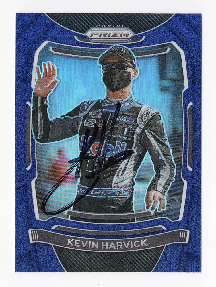 Autographed Kevin Harvick 2021 Panini Prizm Racing Rare Blue Prizm (#4 Mobil 1 Team) Insert Signed Nascar Collectible Trading Card With Coa 1
