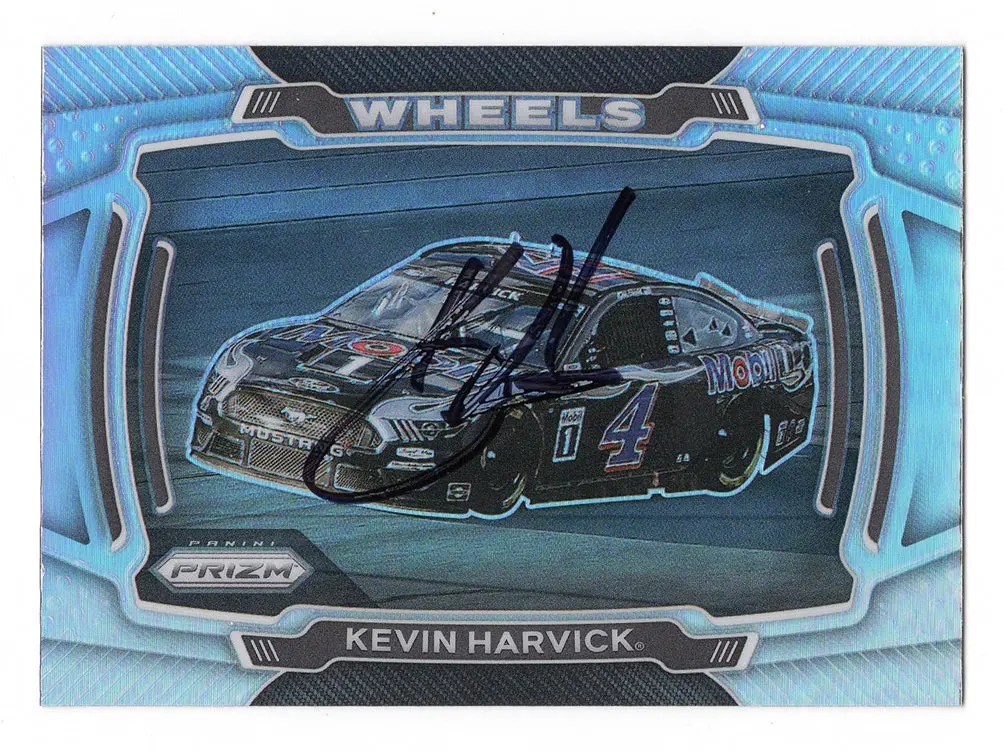 Autographed Kevin Harvick 2021 Panini Prizm Racing Wheels (#4 Mobil 1 Team) Rare Silver Prizm Insert Signed Nascar Collectible Trading Card With Coa 1