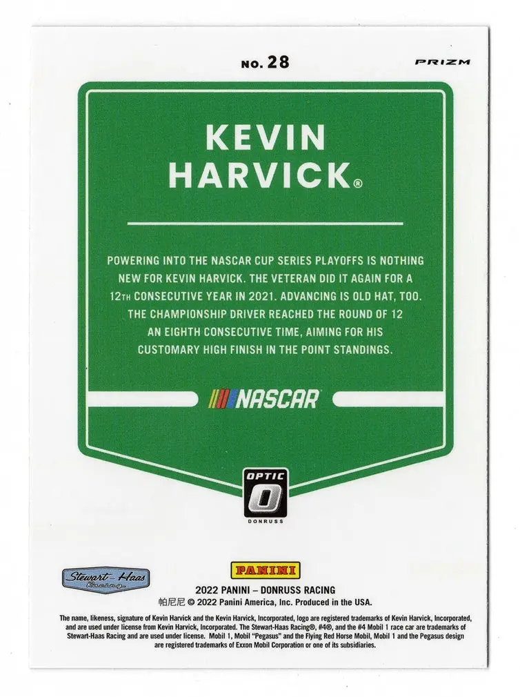 Autographed Kevin Harvick 2022 Donruss Optic Racing Rare Silver Prizm (#4 Mobil 1 Team) Insert Signed Nascar Collectible Trading Card With Coa 2