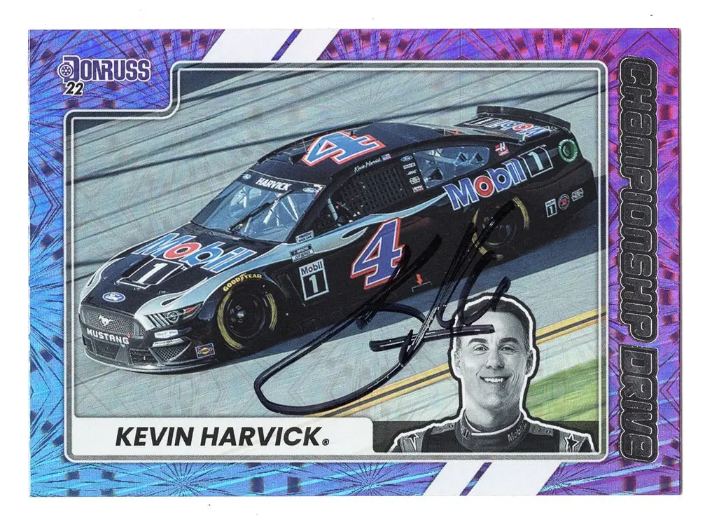 Autographed Kevin Harvick 2022 Donruss Racing Championship Drive (#4 Mobil 1 Team) Rare Insert Signed Nascar Collectible Trading Card With Coa 1
