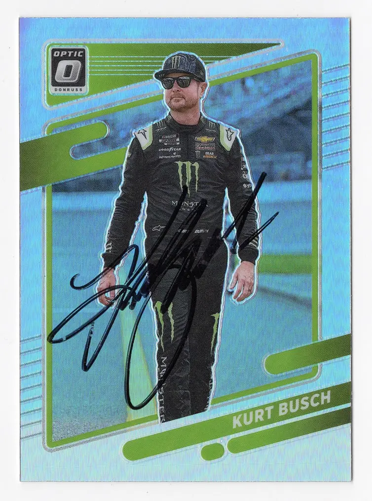 Autographed Kurt Busch 2022 Donruss Optic Racing Rare Silver Prizm (#1 Monster Team) Insert Signed Nascar Collectible Trading Card With Coa 1