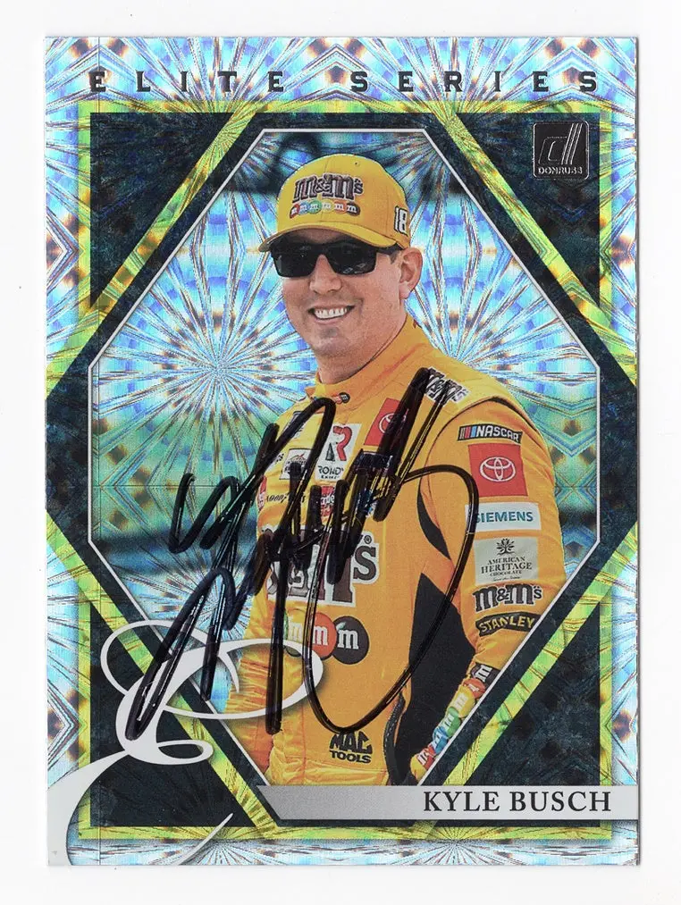 Autographed Kyle Busch 2022 Donruss Racing Elite Series (#18 M&Ms Team) Rare Insert Signed Nascar Collectible Trading Card With Coa 1