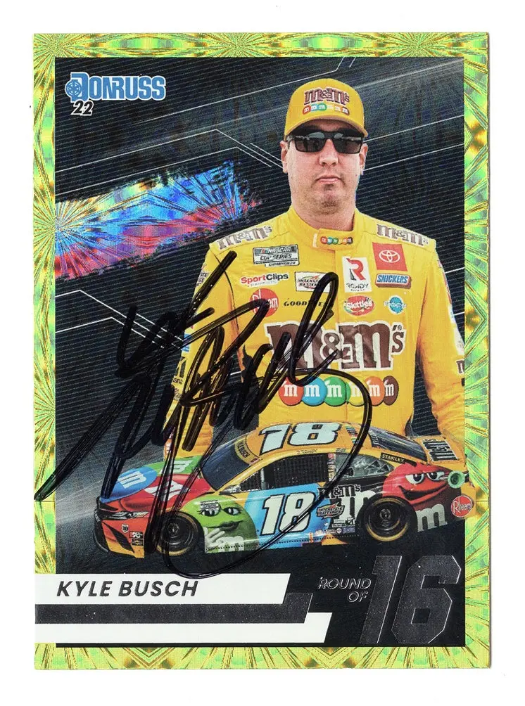 Autographed Kyle Busch 2022 Donruss Racing Playoffs Round Of 16 Rare Insert Signed Nascar Collectible Trading Card With Coa 1