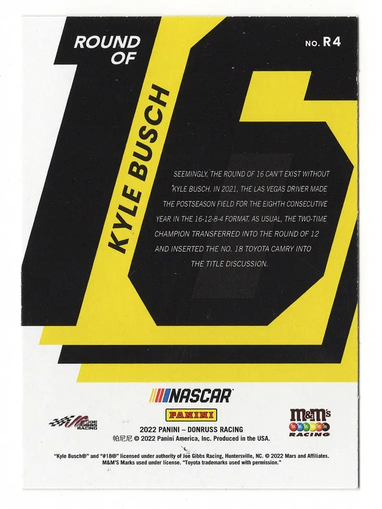 Autographed Kyle Busch 2022 Donruss Racing Playoffs Round Of 16 Rare Insert Signed Nascar Collectible Trading Card With Coa 2