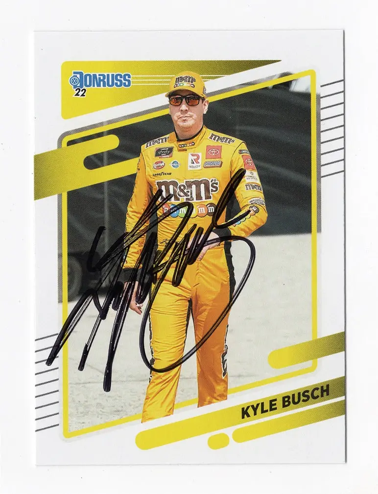 Autographed Kyle Busch 2022 Donruss Racing (#18 M&M's Driver) Nascar Cup Series Signed Nascar Collectible Trading Card With Coa 1
