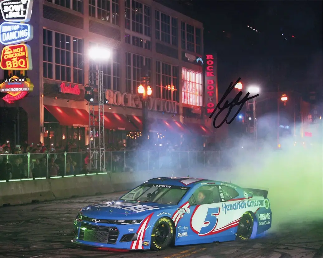 Autographed 2021 Kyle Larson #5 Hendrick Nashville Downtown Burnout (Awards Week) Signed 8X10 Inch Picture Nascar Glossy Photo With Coa 1
