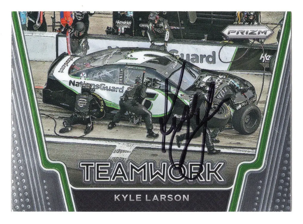 Autographed Kyle Larson 2021 Panini Prizm Racing Teamwork (#5 Nationsguard Team) Rare Insert Signed Nascar Collectible Trading Card With Coa 1