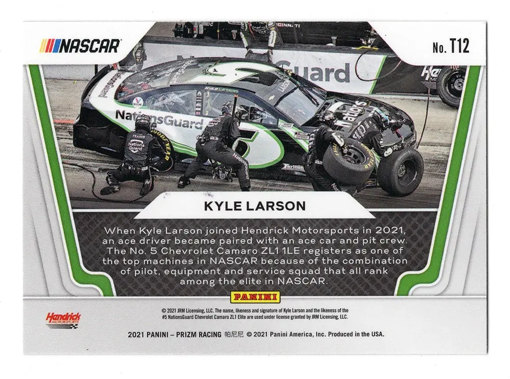 Autographed Kyle Larson 2021 Panini Prizm Racing Teamwork (#5 Nationsguard Team) Rare Insert Signed Nascar Collectible Trading Card With Coa 2