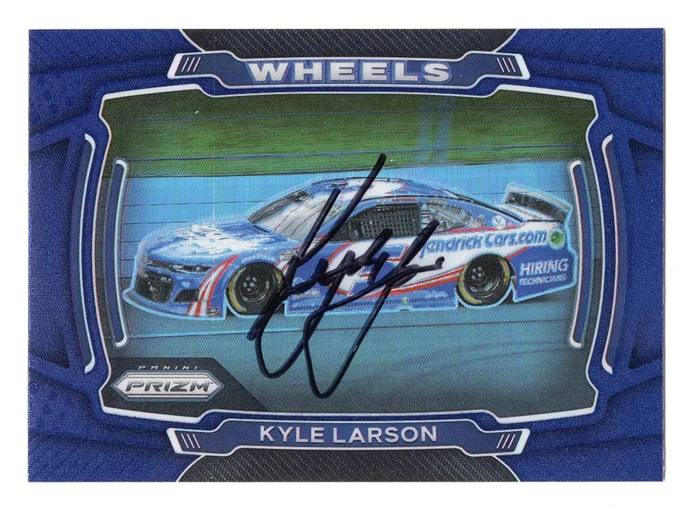 Autographed Kyle Larson 2021 Panini Prizm Racing Wheels Blue Prizm (#5 Hendrick Car) Insert Signed Nascar Collectible Trading Card With Coa 1