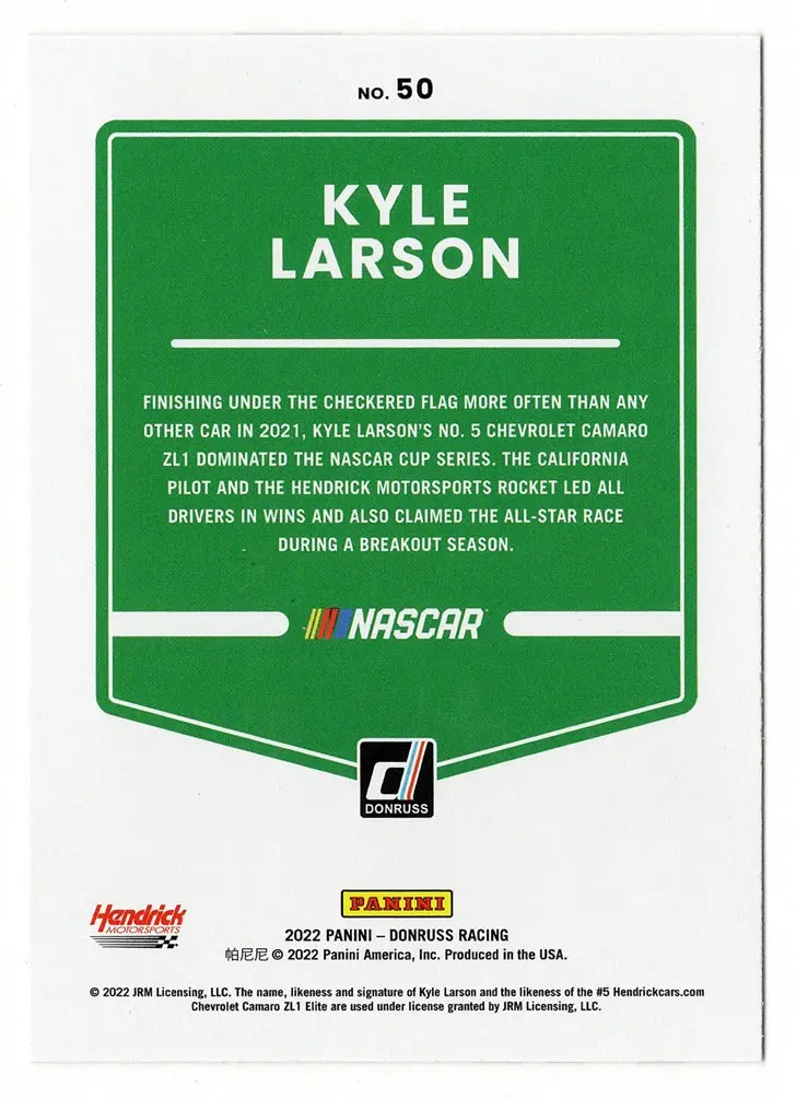 Autographed Kyle Larson 2022 Donruss Racing (#5 Hendrick Motorsports Car) Signed Nascar Collectible Trading Card With Coa 2
