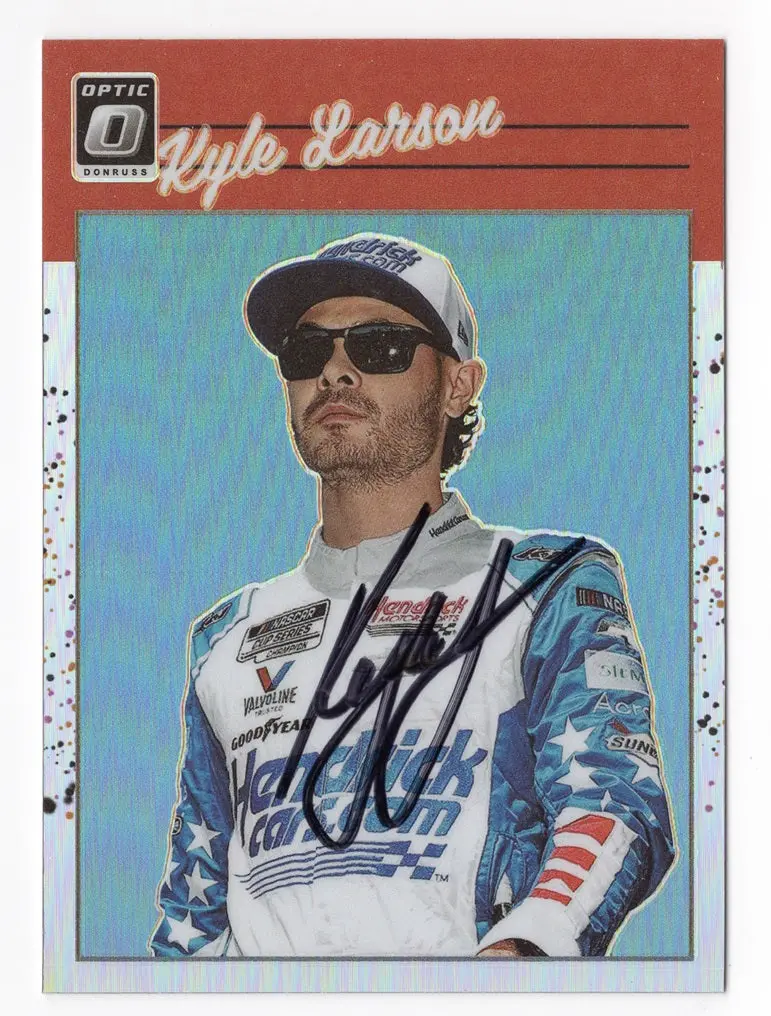 Autographed Kyle Larson 2023 Donruss Optic Racing Retro Silver Prizm Rare Insert Signed Nascar Collectible Trading Card With Coa 1