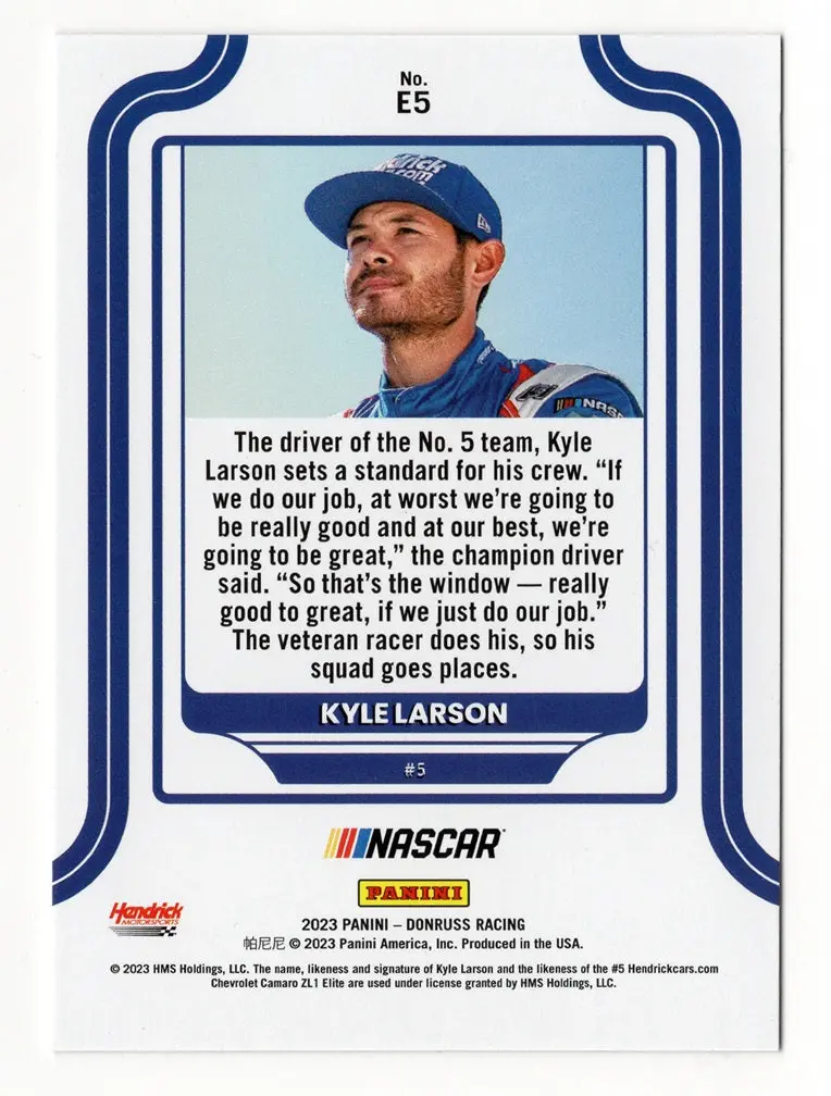 Autographed Kyle Larson 2023 Donruss Racing Elite Series Rare Insert Signed Nascar Collectible Trading Card With Coa 2