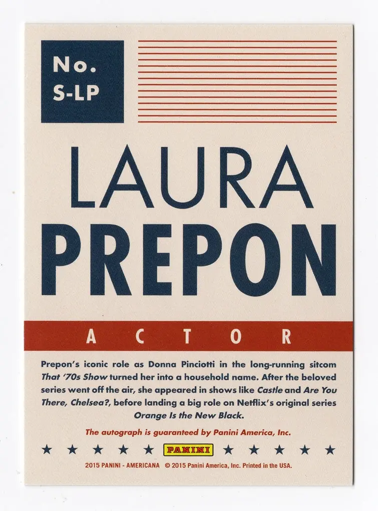 Autographed Laura Prepon 2015 Panini Americana Signatures (That 70'S Show) Signed Collectible Insert Trading Card 2
