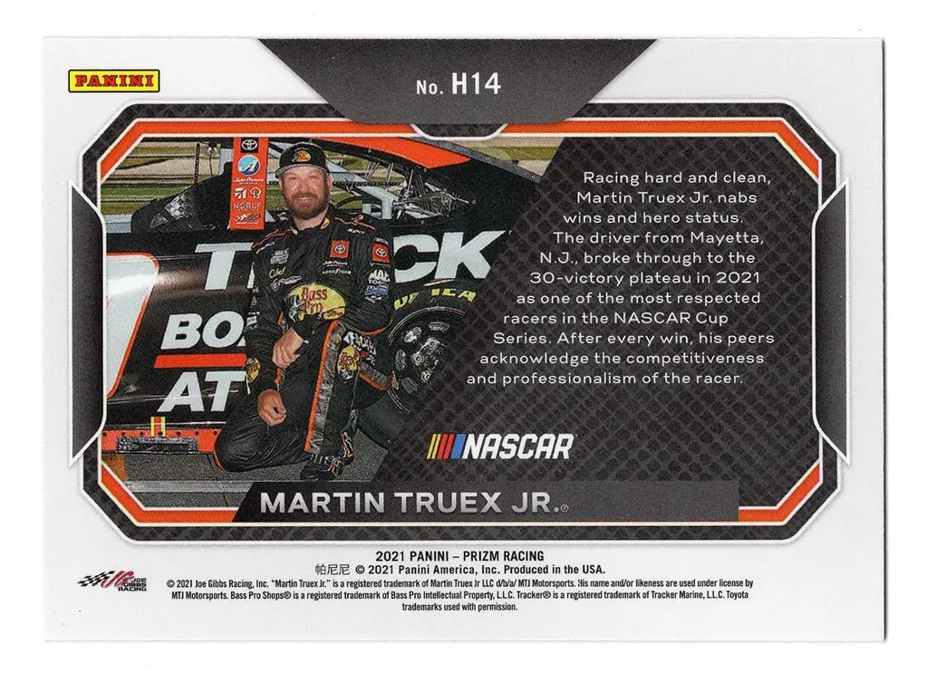 Autographed Martin Truex Jr. 2021 Panini Prizm Racing Heroes (#19 Bass Pro Shop) Rare Insert Signed Nascar Collectible Trading Card With Coa 2