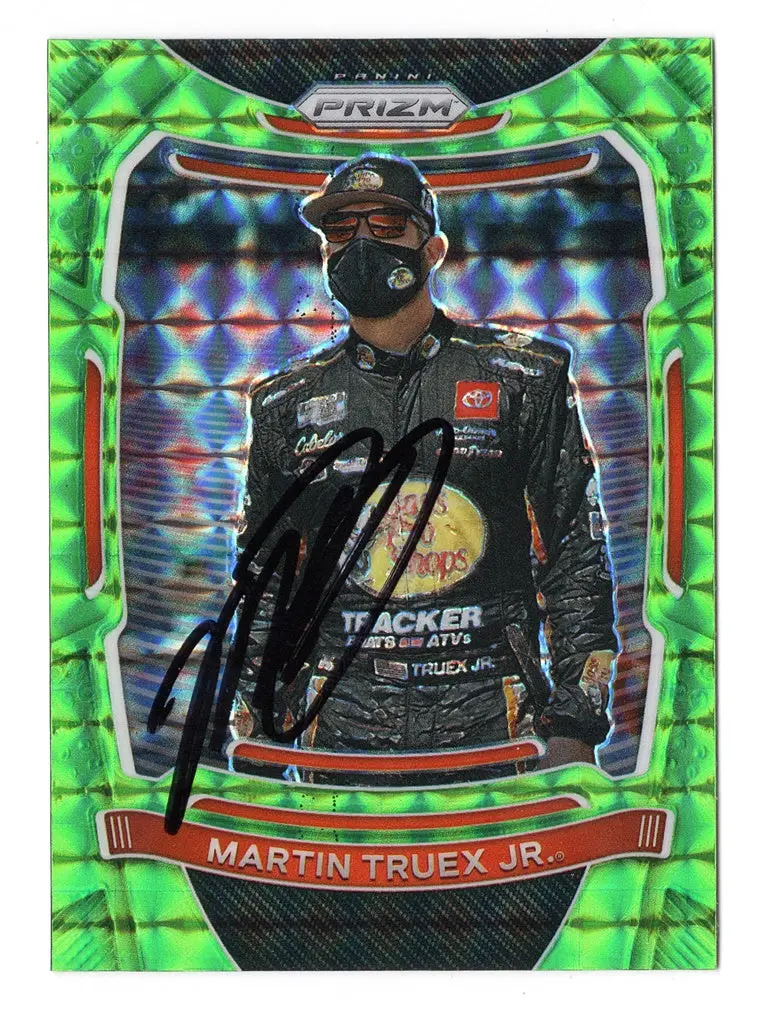 Autographed Martin Truex Jr. 2021 Panini Prizm Racing Rare Green Prizm Insert Signed Nascar Collectible Trading Card With Coa 1