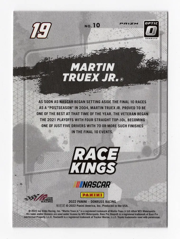Autographed Martin Truex Jr. 2022 Donruss Optic Racing Race Kings (Rare Silver Prizm) Insert Signed Nascar Collectible Trading Card With Coa 2