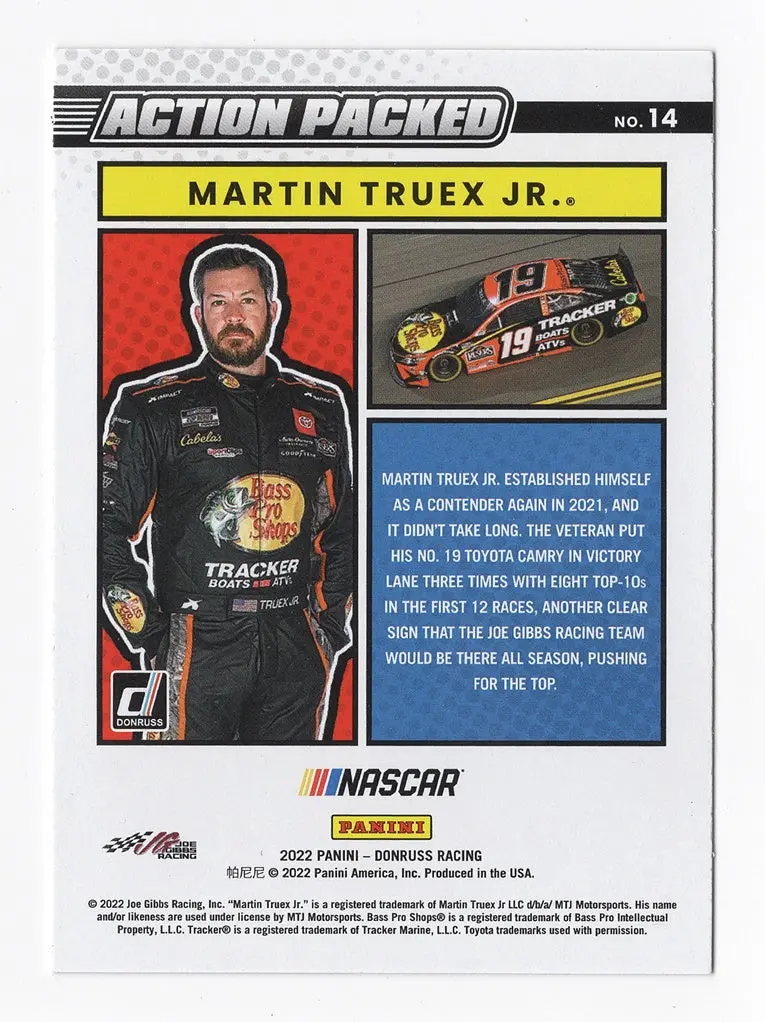 Autographed Martin Truex Jr. 2022 Donruss Racing Action Packed Rare Insert Signed Nascar Collectible Trading Card With Coa 2