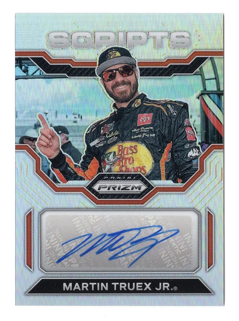Autographed Martin Truex Jr. 2023 Panini Prizm Racing Scripts Silver Prizm Insert Signed Nascar Trading Card 1