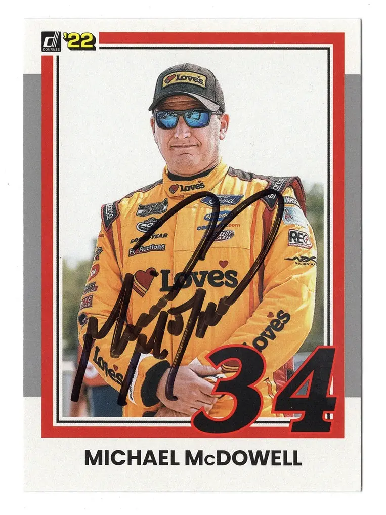 Autographed Michael Mcdowell 2022 Donruss Racing Rare Gray Parallel (#34 Loves Team) Insert Signed Nascar Collectible Trading Card With Coa 1