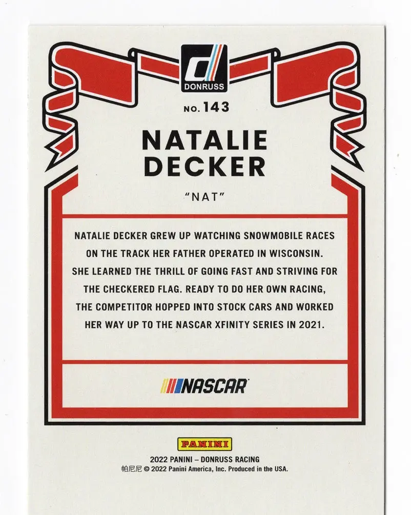 Autographed Natalie Decker 2022 Donruss Racing Nat (#23 Red Street Records) Xfinity Series Signed Nascar Collectible Trading Card With Coa 2