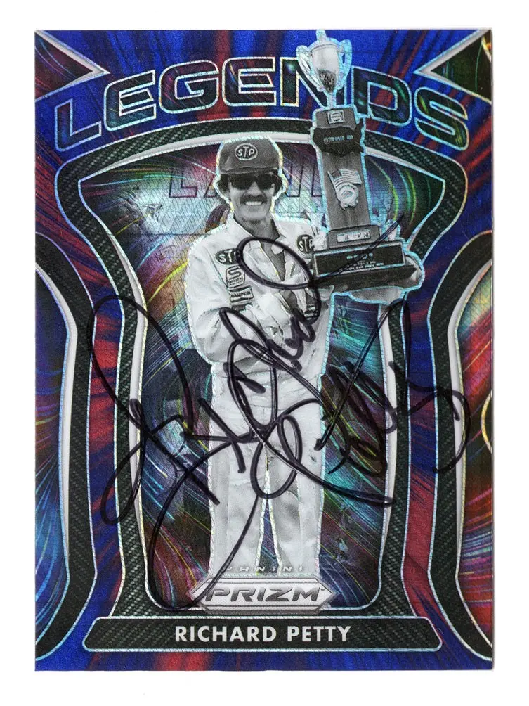 Autographed Richard Petty 2021 Panini Prizm Racing Legends (Red & Blue Hyper Prizm) Insert Signed Nascar Collectible Trading Card With Coa 1