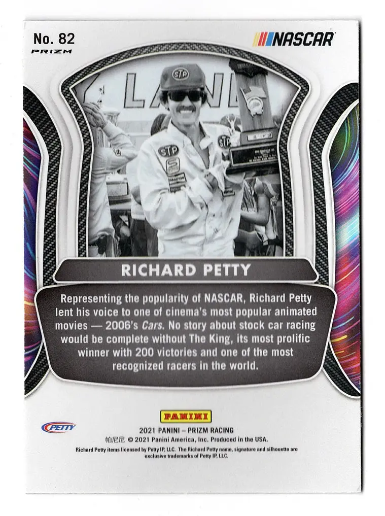Autographed Richard Petty 2021 Panini Prizm Racing Legends (Red & Blue Hyper Prizm) Insert Signed Nascar Collectible Trading Card With Coa 2