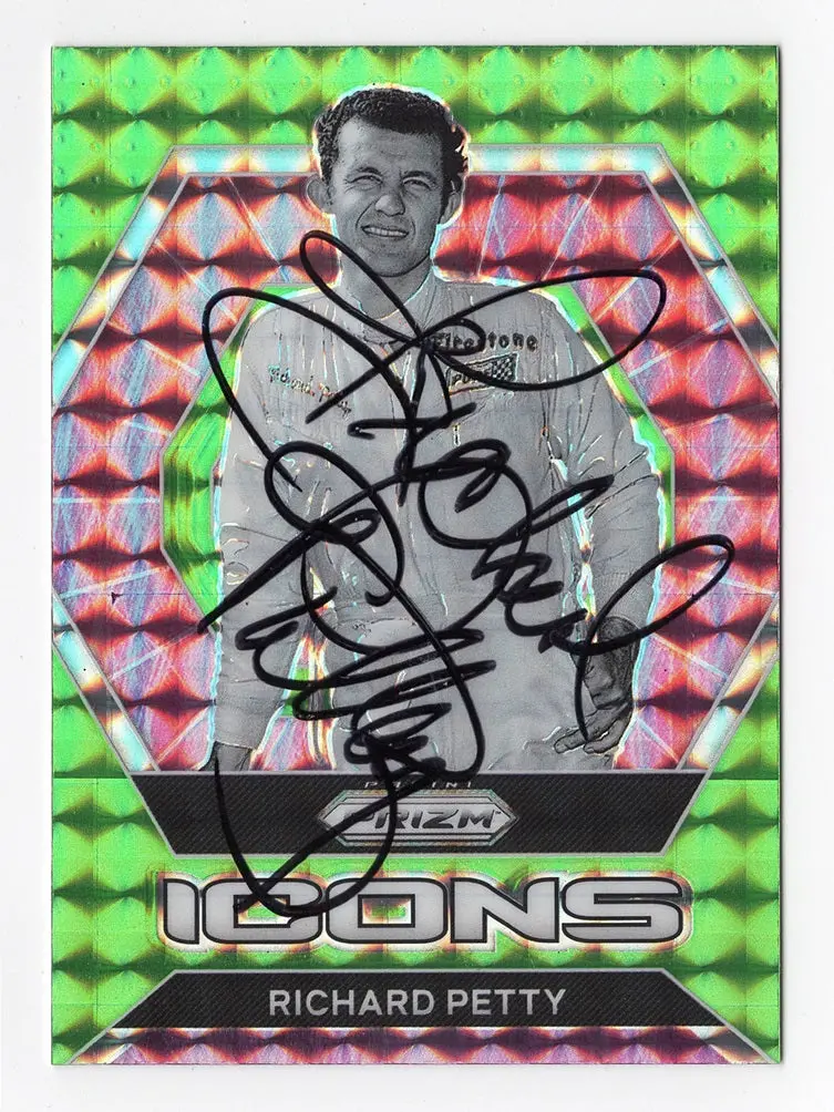 Autographed Richard Petty 2022 Panini Prizm Racing Icons (Green Prizm) Rare Insert Signed Nascar Trading Card With Coa 1