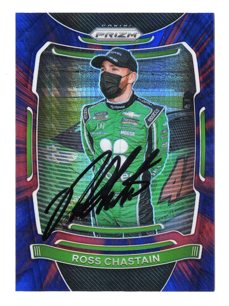 Autographed Ross Chastain 2021 Panini Prizm Racing Red & Blue Hyper Prizm Rare Insert Signed Nascar Collectible Trading Card With Coa 1