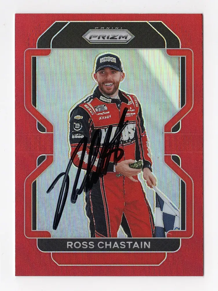 Autographed Ross Chastain 2022 Panini Prizm Racing Red Prizm (Talladega Win) Insert Signed Nascar Trading Card With Coa 1