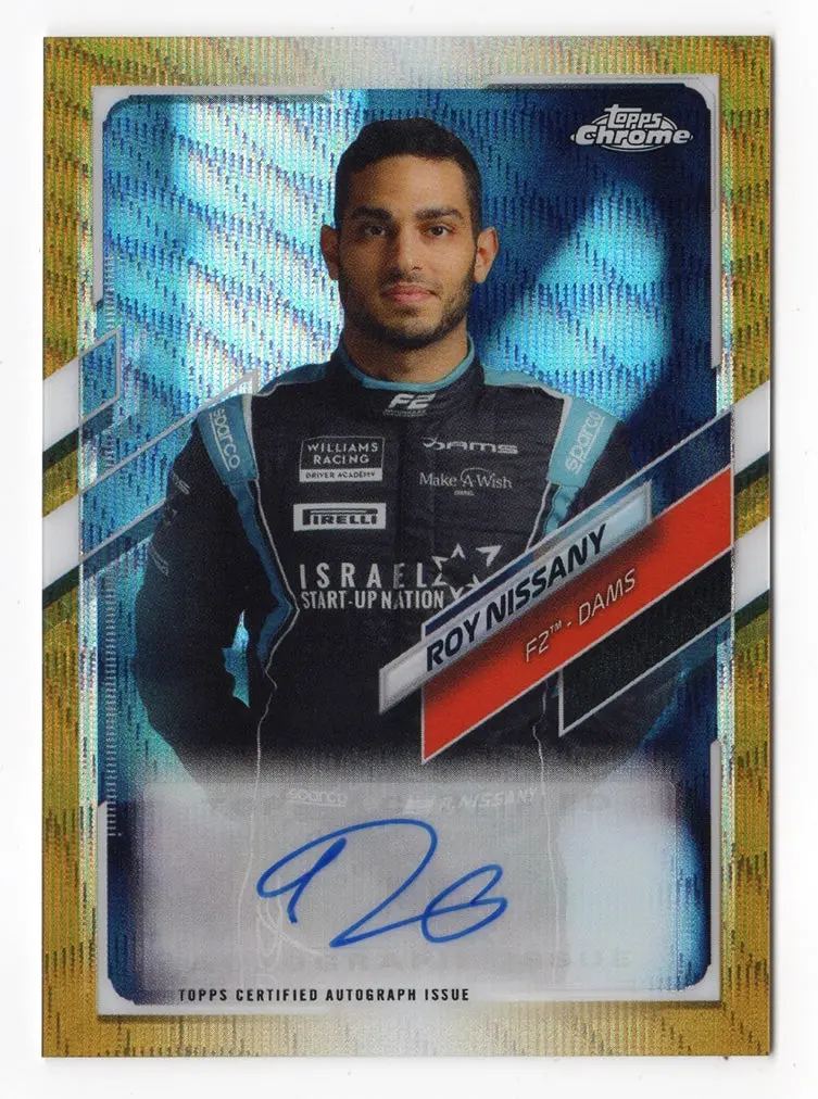 Autographed Roy Nissany 2021 Topps Chrome F1 Gold Wave Refractor Auto Formula 1 Signed Collectible Insert Trading Card #44/50 (Only 50 Made!) 1