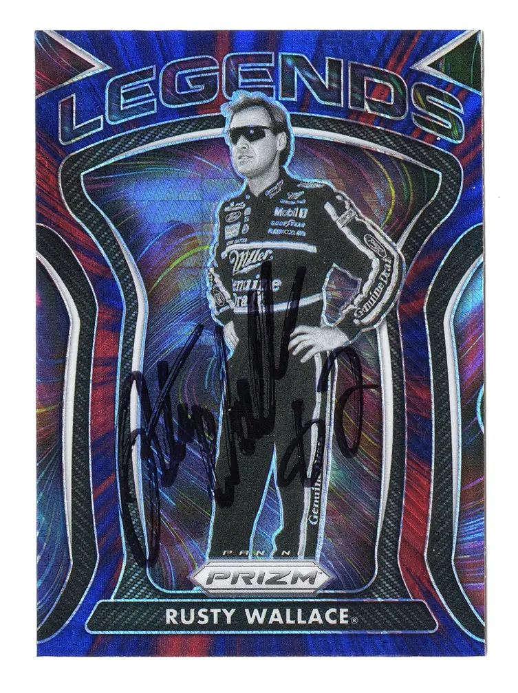 Autographed Rusty Wallace 2021 Panini Prizm Racing Red & Blue Hyper Prizm Legends Rare Insert Signed Collectible Nascar Trading Card With Coa 1