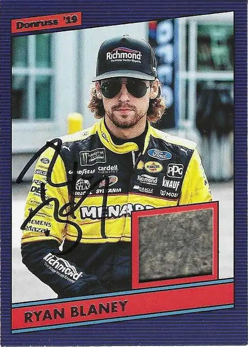 Autographed Ryan Blaney 2019 Donruss Racing Race-Used Tire Relic (#12 Menards Team) Memorabilia Insert Signed Collectible Nascar Trading Card With Coa 1