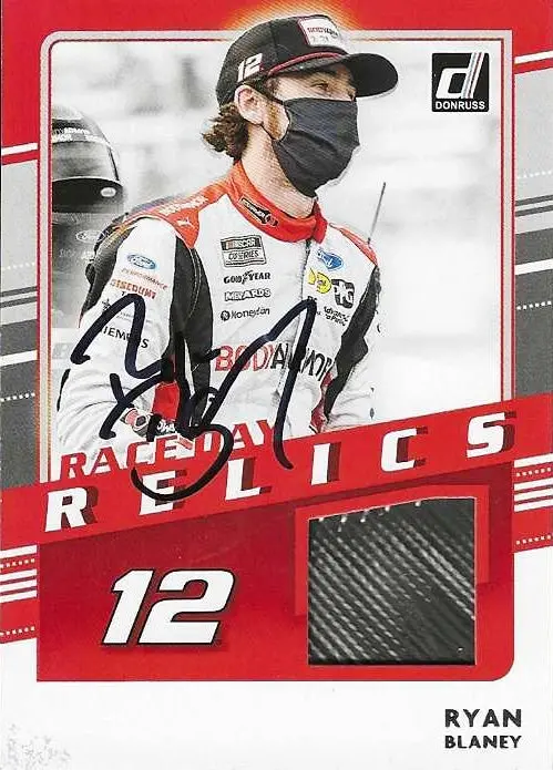 Autographed Ryan Blaney 2021 Donruss Racing Race Day Relics (#12 Bodyarmor Team) Race-Used Tire Insert Signed Collectible Nascar Trading Card With Coa 1