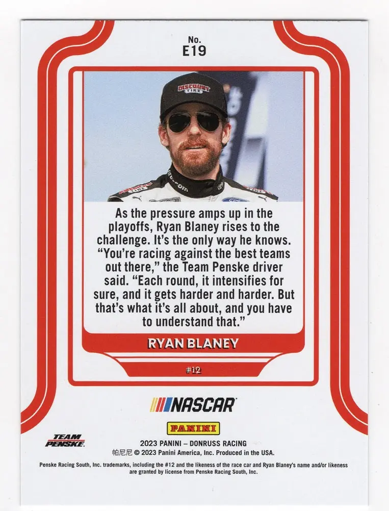Autographed Ryan Blaney 2023 Donruss Racing Elite Series (Championship Season) Insert Signed Nascar Collectible Trading Card With Coa 2