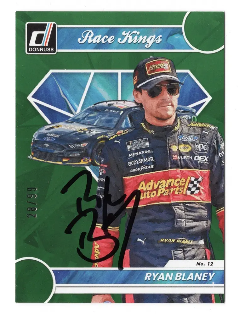 Autographed Ryan Blaney 2023 Donruss Racing Race Kings (Green Parallel) Insert Signed Nascar Collectible Trading Card #28/99 With Coa 1